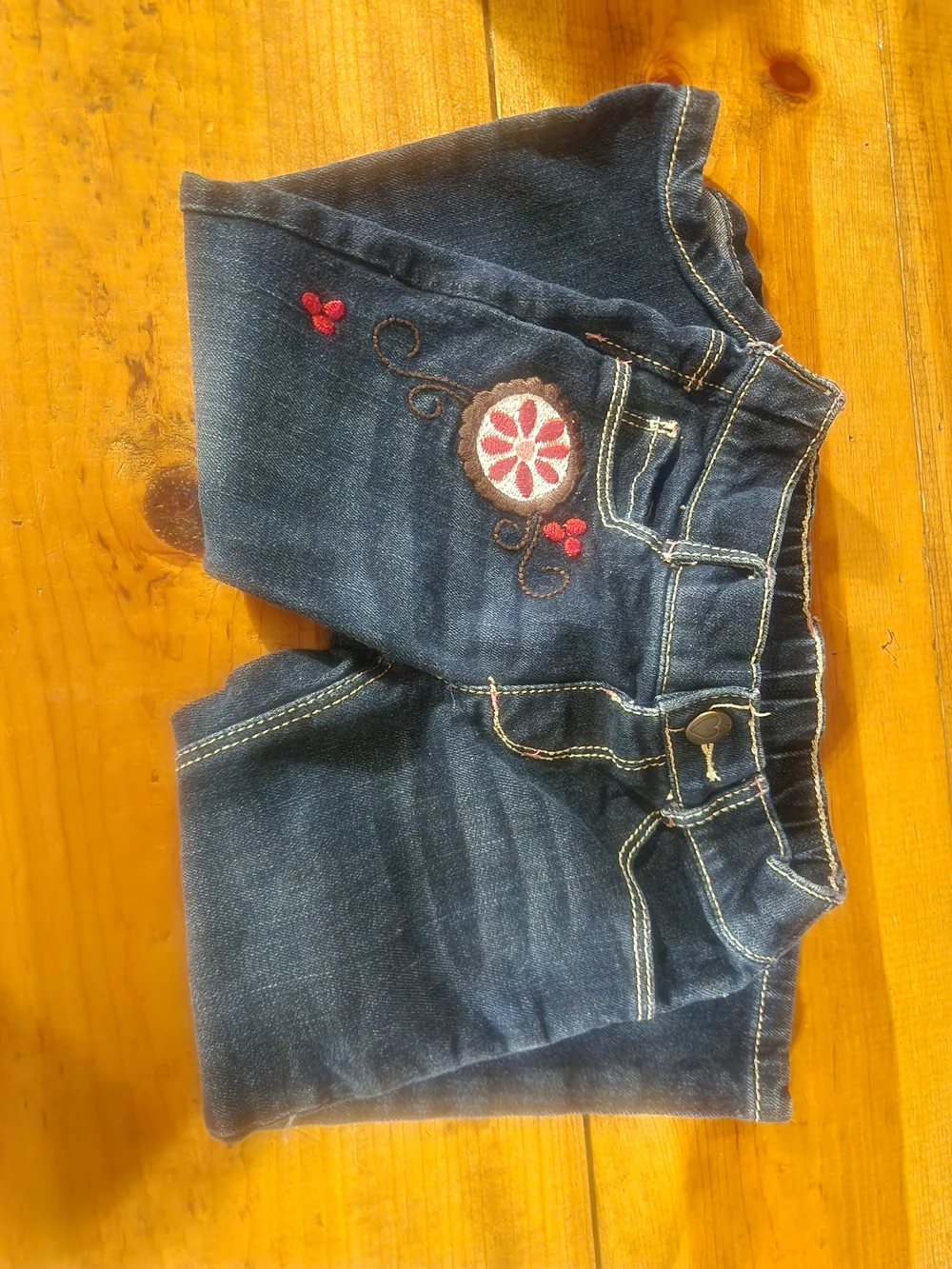 Gymboree Dark Blue Denim Jeans with Red Flower Patch